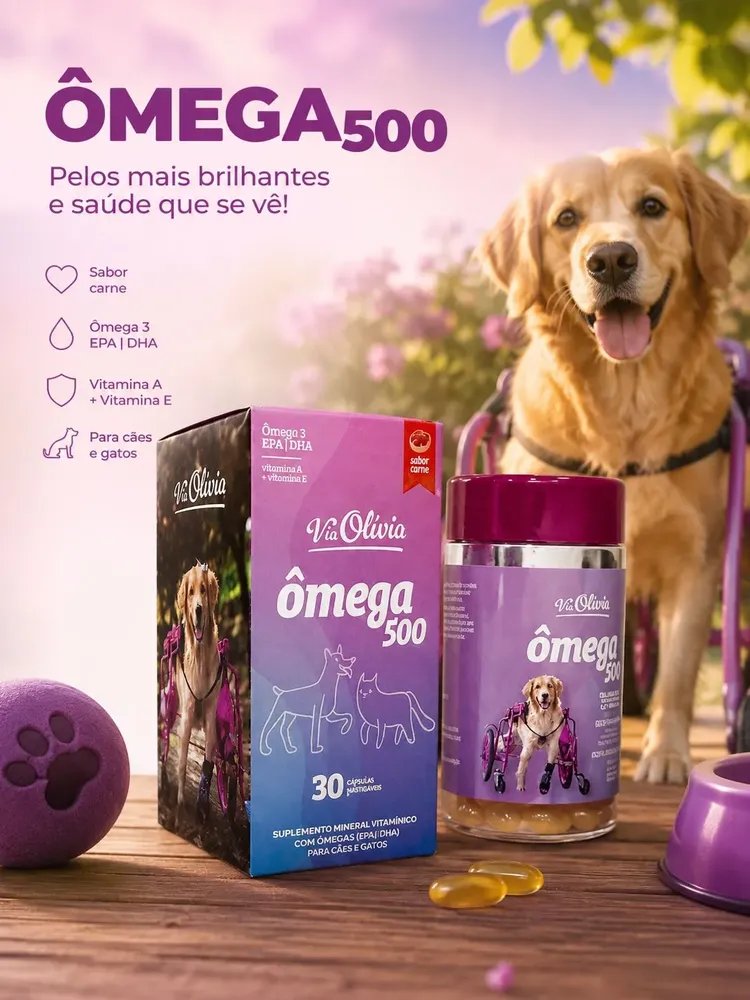 Ômega 500 Via Olívia 30 Cápsulas Para Cães E Gatos
