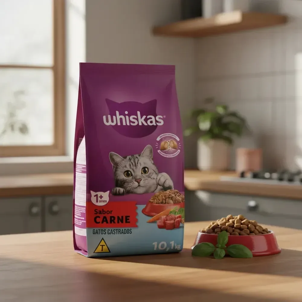Ração Whiskas Gatos Adultos Castrados Sabor Carne 10,1 kg