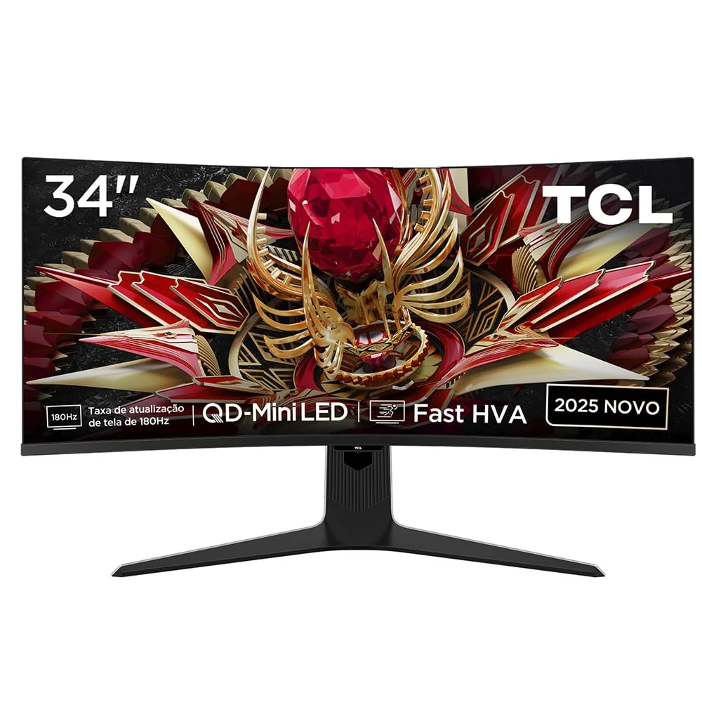 Monitor Gamer Curvo TCL 34 Polegadas QLED Mini LED WQHD R83Q 180Hz 1ms (GtG) HDR 1400 nits 34R83Q