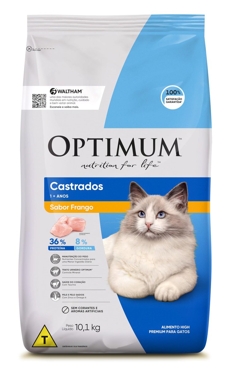 Ração Optimum para Gatos Adultos Castrados Sabor Frango 10,1kg