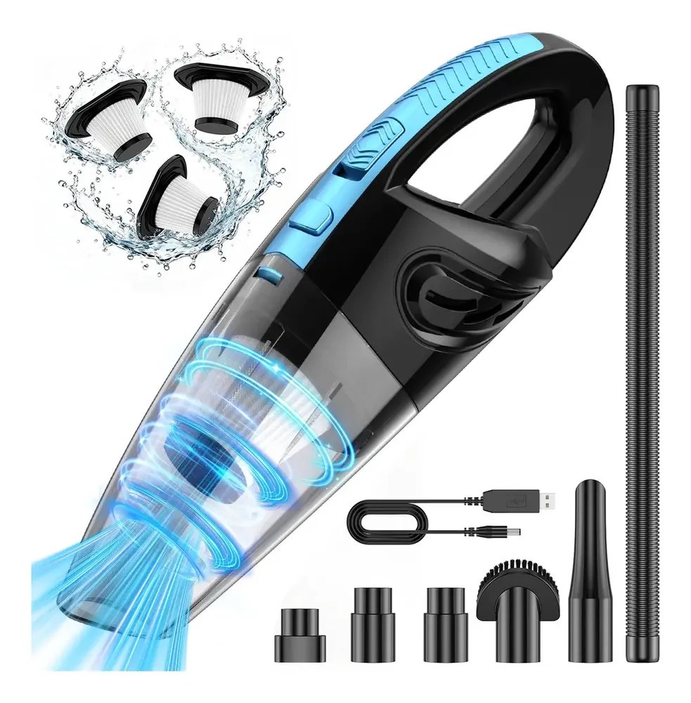Aspirador de Pó Portátil Sem Fio, Motor Potente 240W, 60000RPM e Sucção 12000Pa, Bateria Recarregável 6000mAh, Aspirador de Mão com 3 Bicos, 3 Filtros Laváveis, 25min Autonomia para Carro Casa Escritó