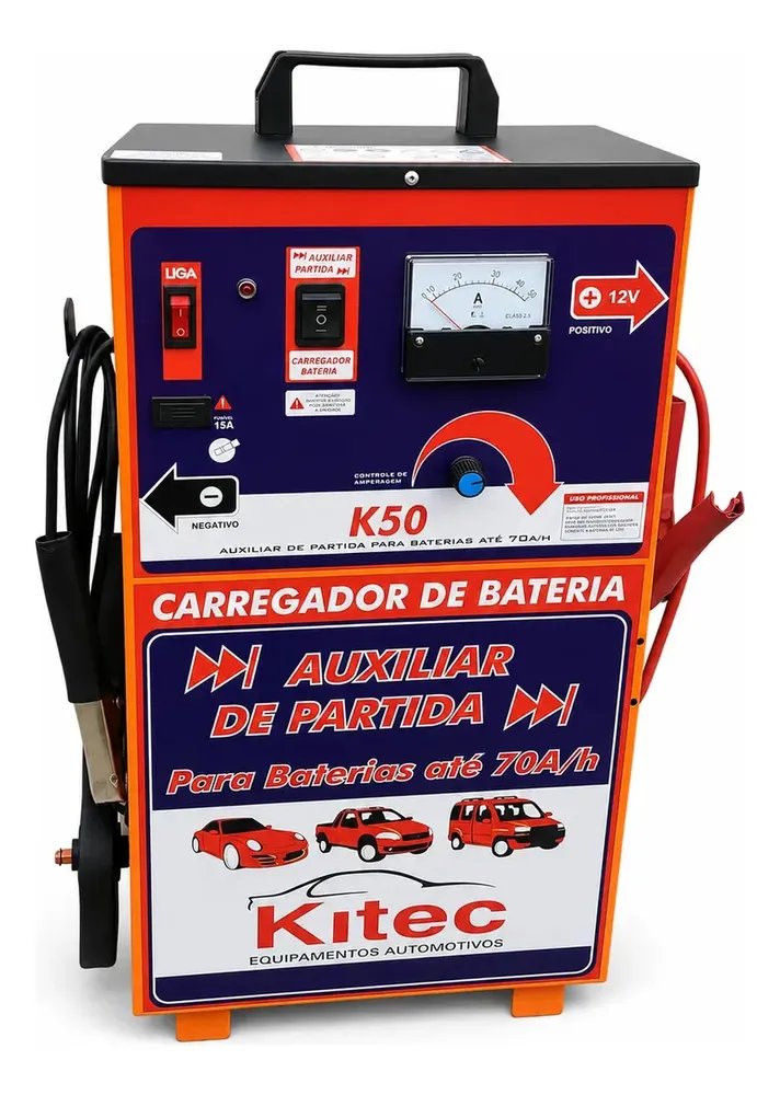 Carregador De Baterias 12v 50a E Auxiliar De Partida 70a/h