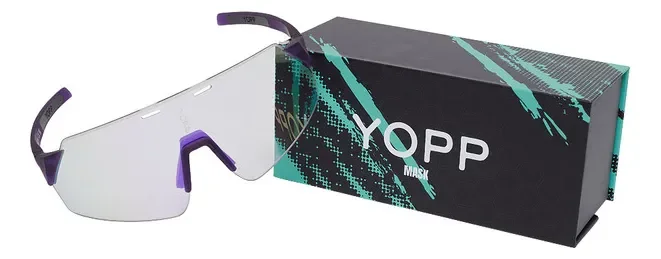Oculos De Sol Esportivo Yopp Uv400 Mask V6 Para Corrida Armação Violeta Lente Transparente