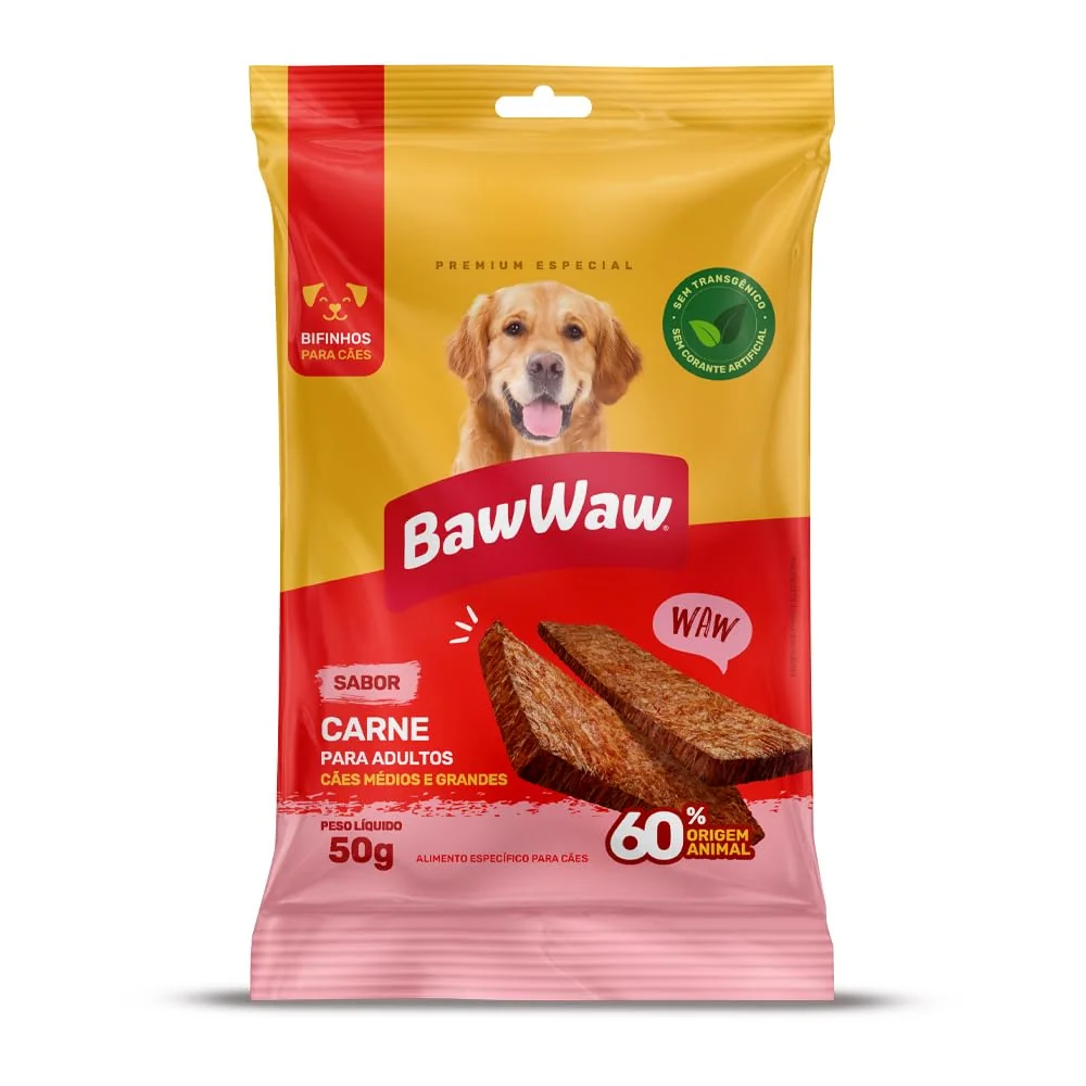 Bifinho Baw Waw para Cães Sabor Carne 50g