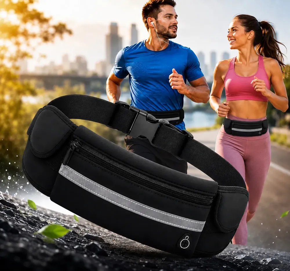 Pochete Corrida Porta Celular Fitness Impermeável Academia Preta Liso