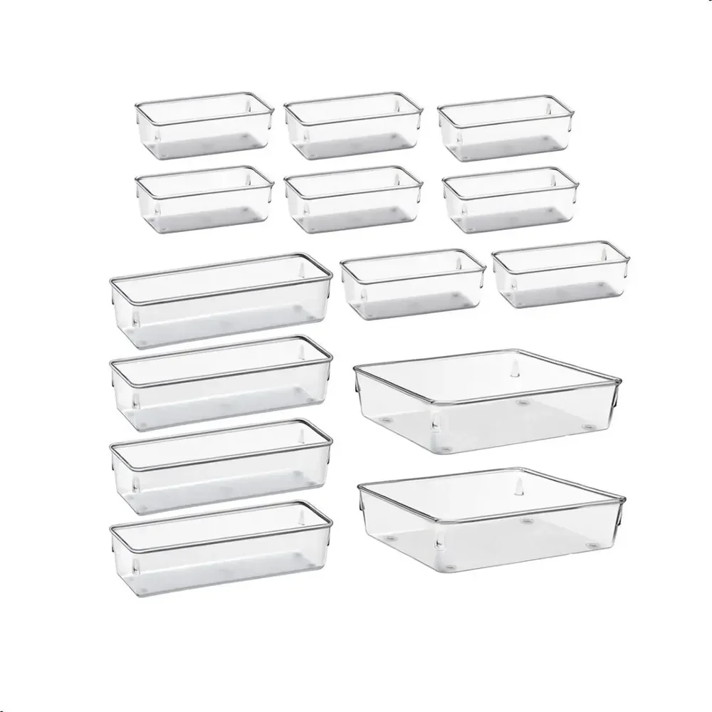 Kit Organizadores Com 14 Multiuso Gavetas Empilhavel Transparente