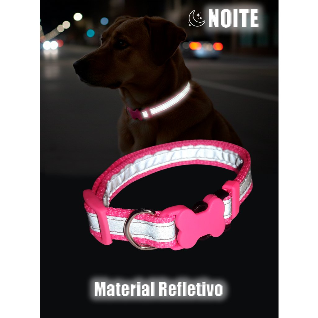 Coleira Refletiva para Cachorros Ajustável MLT PET – Segurança Noturna, Alta Visibilidade em Passeios, Não é LED