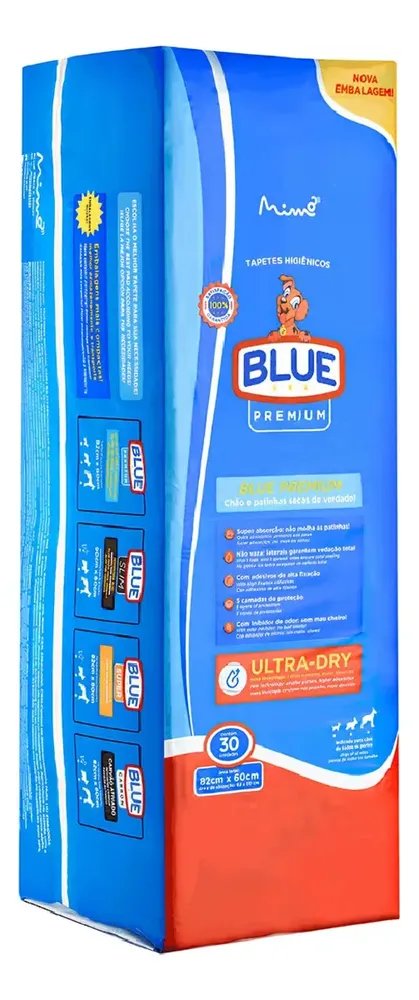 Tapete Higiênico Para Cães 82x60cm 30 Und Blue Premium - 1 Branco