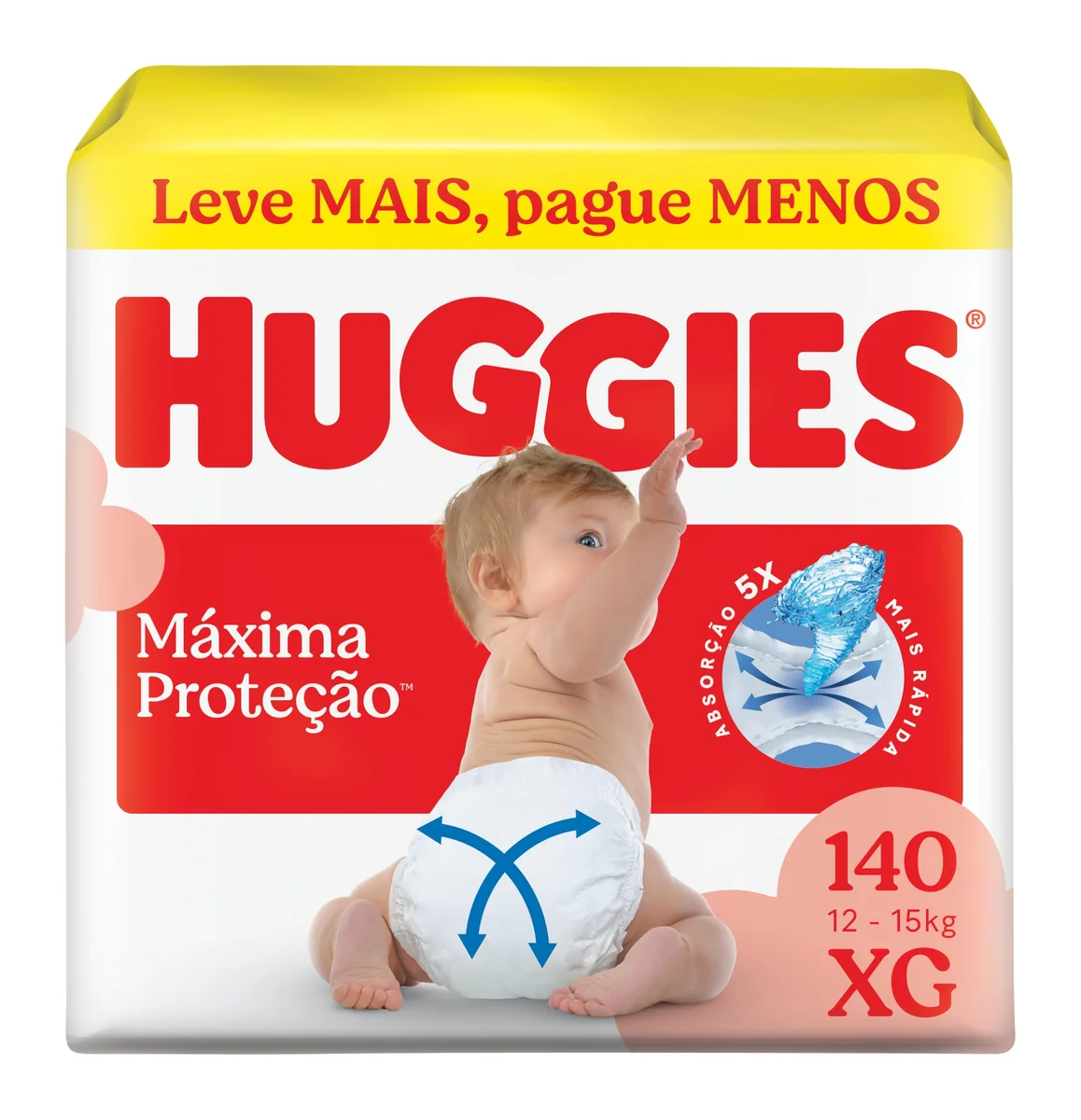 Huggies Supreme Care Fralda Descartável, Tecnologia Xtra-Flex, Canais em X, Máxima Proteção, XG, 140 Unidades
