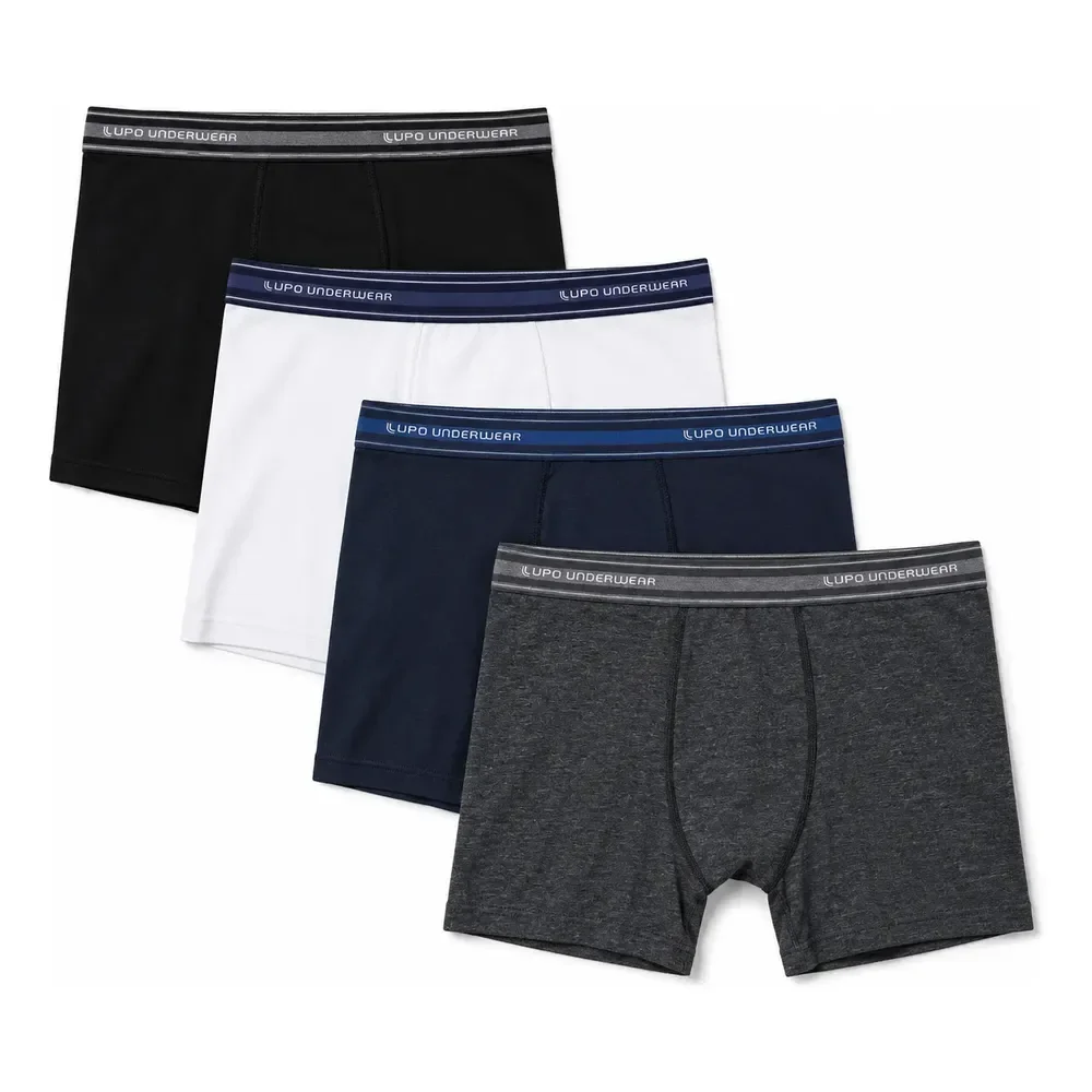 Kit 4 Cuecas Boxer Lupo Algodão Confortável Original Box 1 Preto / 1 Chumbo / 1 Marinho / 1 Branco Liso G - 46/48
