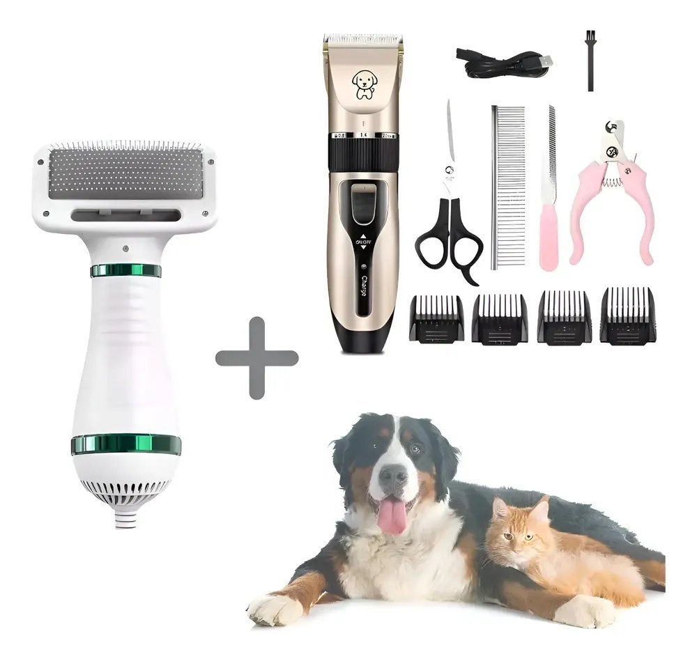 Kit Máquina De Tosa Cachorro Gato E Secador Soprador Pet Marrom-claro 110v