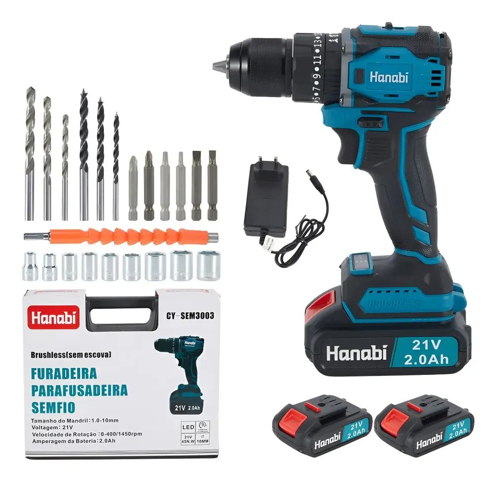 Parafusadeira Furadeira Brushless 21v 2 Baterias Portátil Cor Azul-petróleo Frequência 60hz