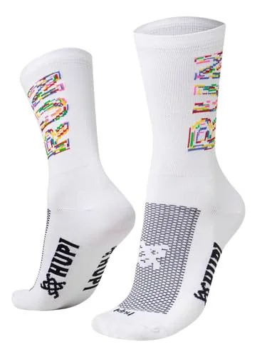 Meia Ciclismo Corrida Bike Hupi Cano Médio Cores 1 Par - Run Colors Branca - 36-42