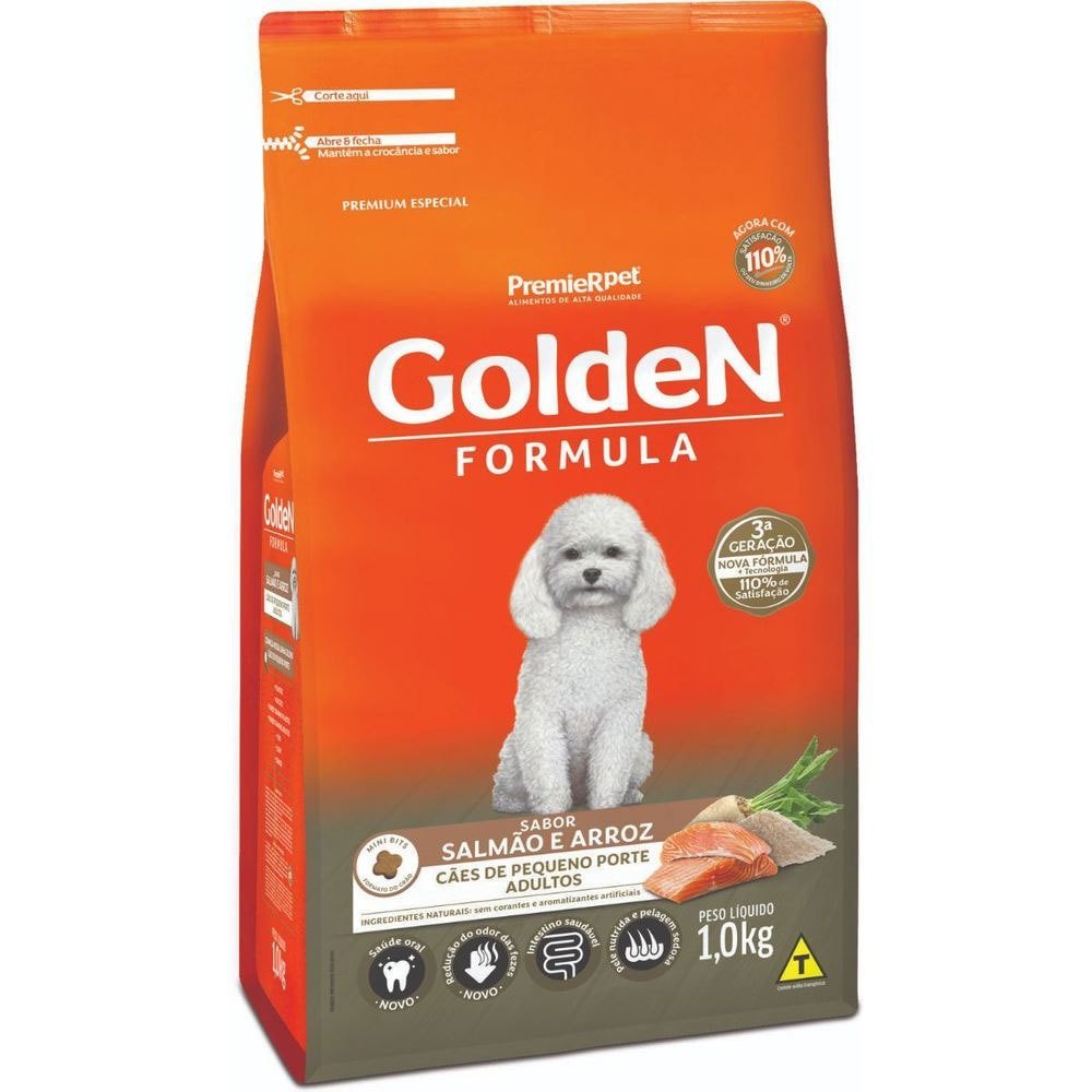 Ração GoldeN Formula Mini Bits Cães Adultos Raças Pequenas Salmão e Arroz 1,0kg