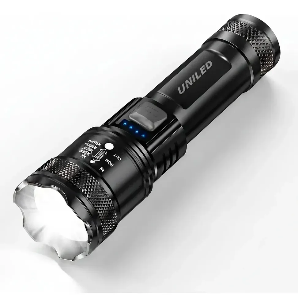 Lanterna Militar Tatica LED Mais Forte do Mundo Potente Zoom Telescópico Alto Brilho Resistente Agua Sitio Fazenda UNILED