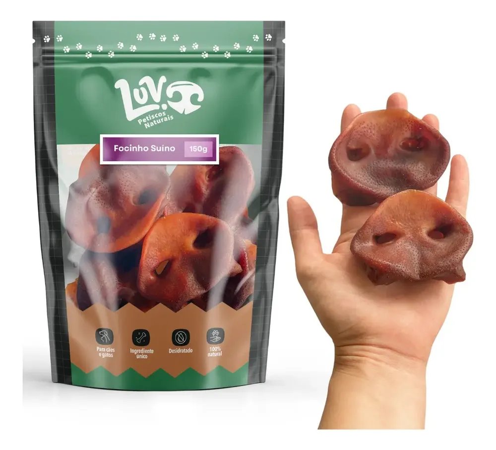 Petisco Focinho Suino Natural Desidratado Para Cães - 150g