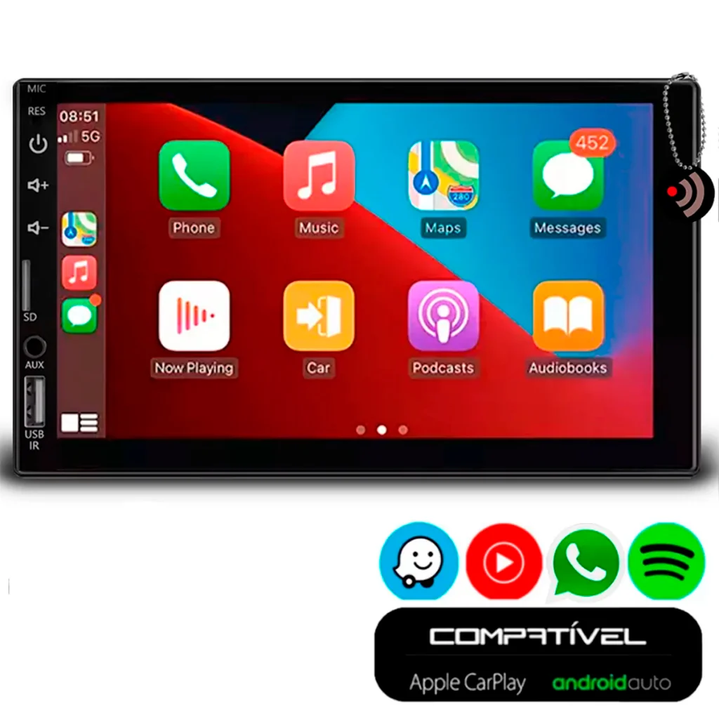 Central Multimidia Auto CarPlay Android Auto 7" Polegadas USB Espelhamento Apps Entrada Câmera Ré