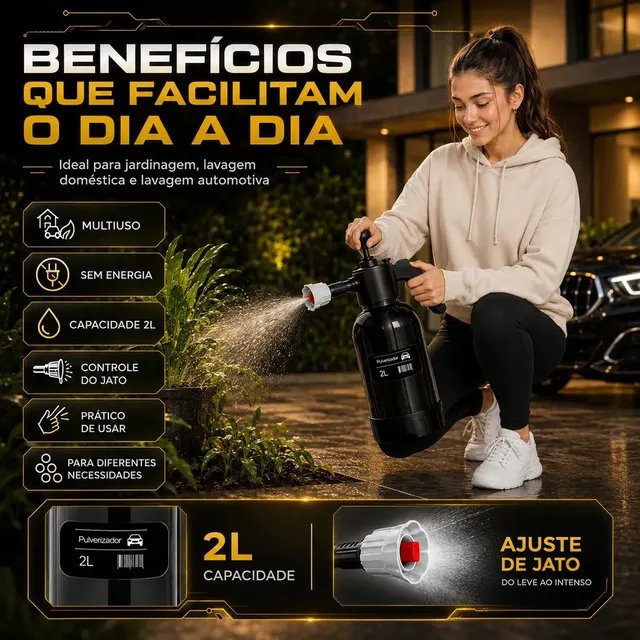Pulverizador Manual 2 L Snow Foam Profissional Com 3 Bicos Para Espuma Ativa Preto Preto