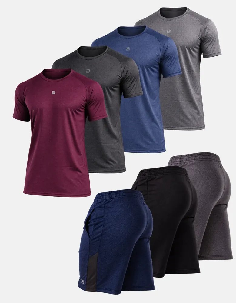 Kit 7 Peças 4 Camisetas 3 Shorts Academia Premium Dry Fit  Multicolorido Dry-mescla M