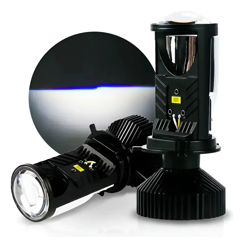 Par Ultra Led H4 Projetor Elíptico Canhão Canbus 8.500lm 72w H4 6.000k Alta/baixa 3 Pinos Branco-frio
