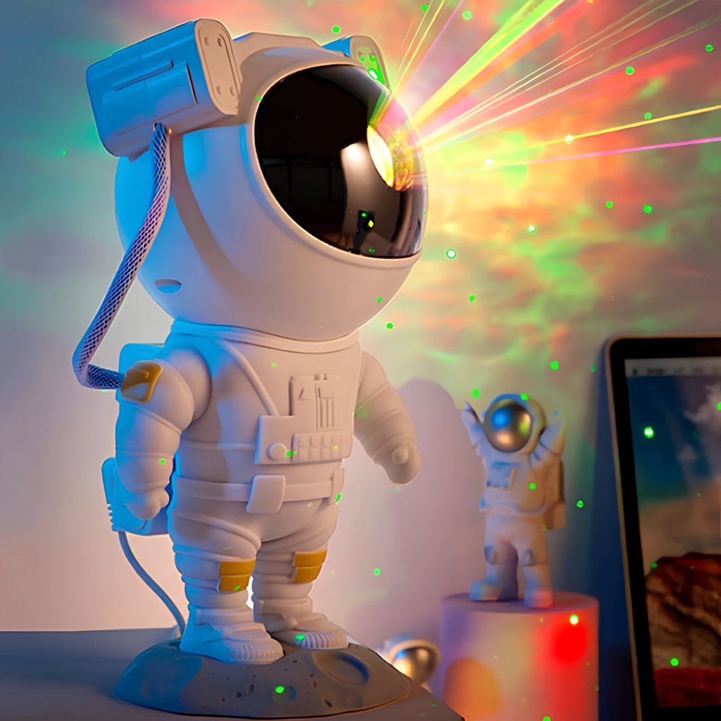 Luminária Astronauta Projetor De Luz  Noturna Controle Remoto Galáxia Nebulosa Estrelas Rotação 360 Cabeça Magnética