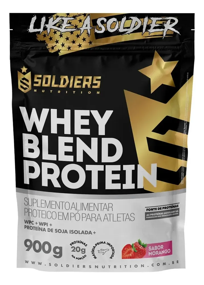 Whey Blend Protein Concentrado e Isolado 900g Sabor Morango Soldiers Nutrition