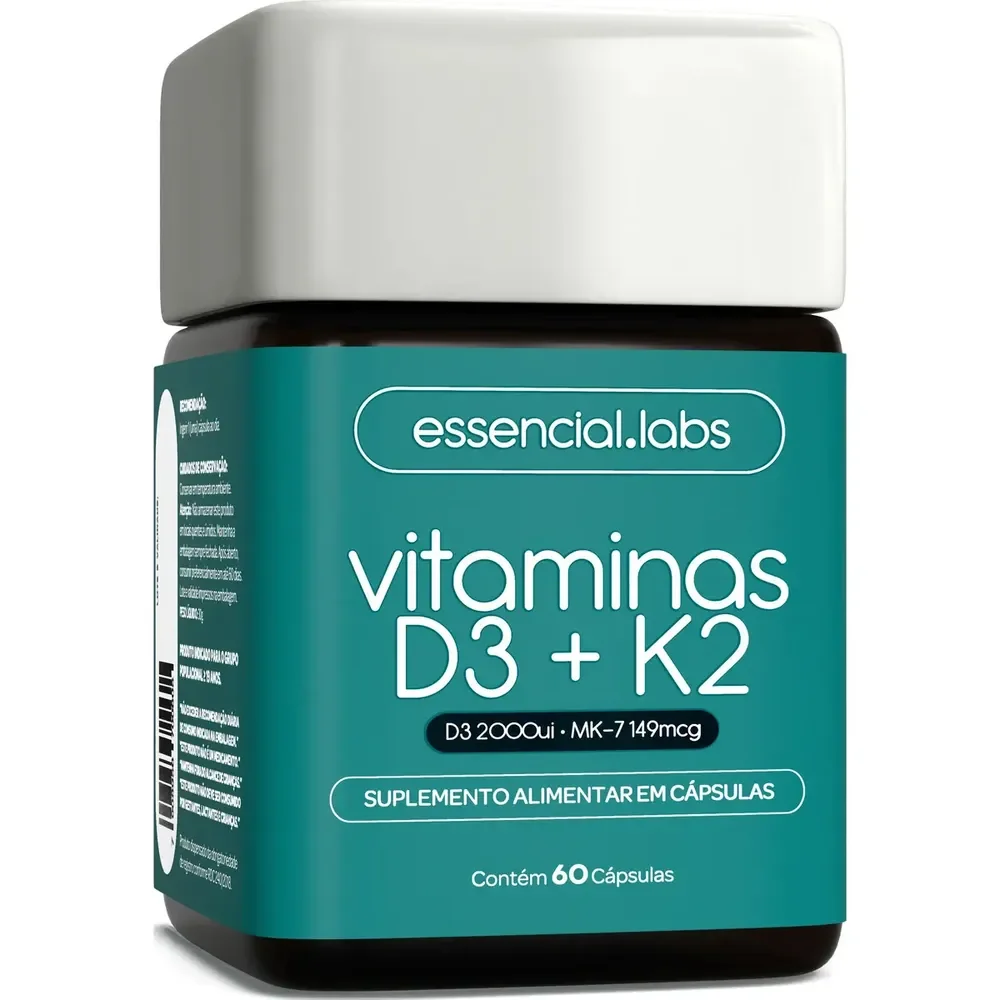 Vitamina D3 + K2 Menaquinona-7 - Fórmula Com Máxima Concentração E Biodisponibilidade - 60 Cápsulas Sem Sabor