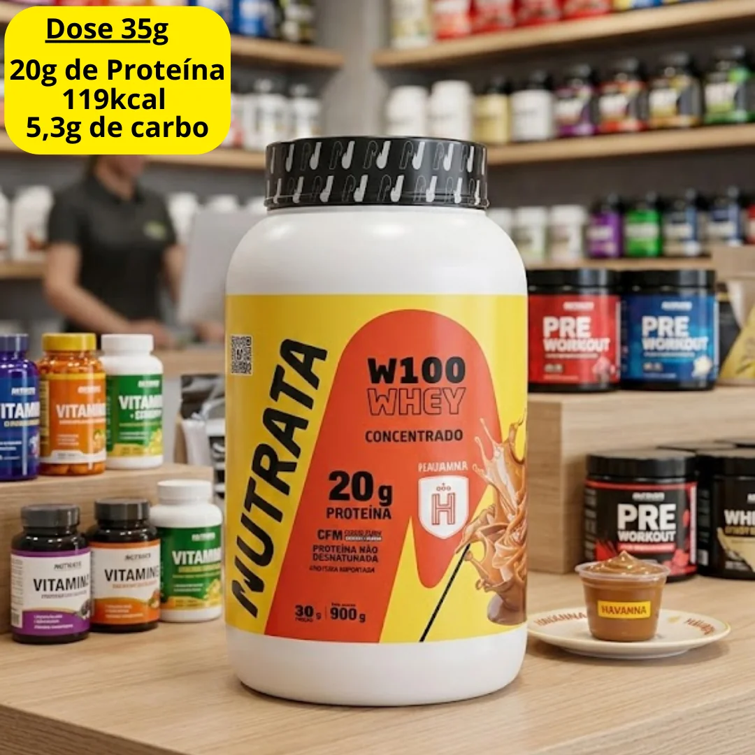 W100 Whey Concentrado Pote 900g Dulce De Leche Havanna Nutrata Doce De Leite