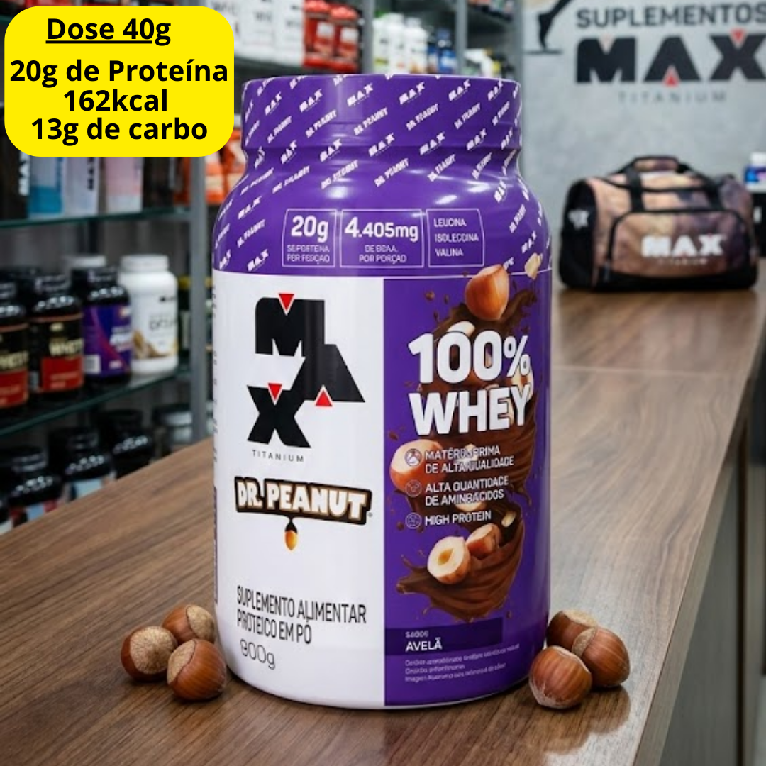 100% Whey Max Titanium x Dr. Peanut (900g), Sabor Avelã