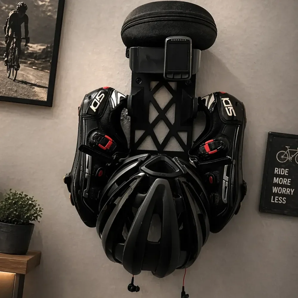 Suporte Bike Capacete Sapatilha Óculos Pedal + Bucha Parafus Preto
