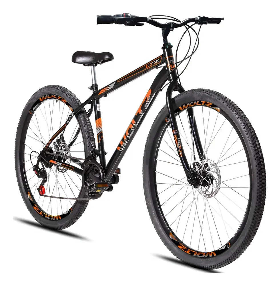 Bicicleta Aro 29 Woltz Ltz 21 Marchas Freios Mecânicos Cor Preto E Laranja Tamanho Do Quadro 17