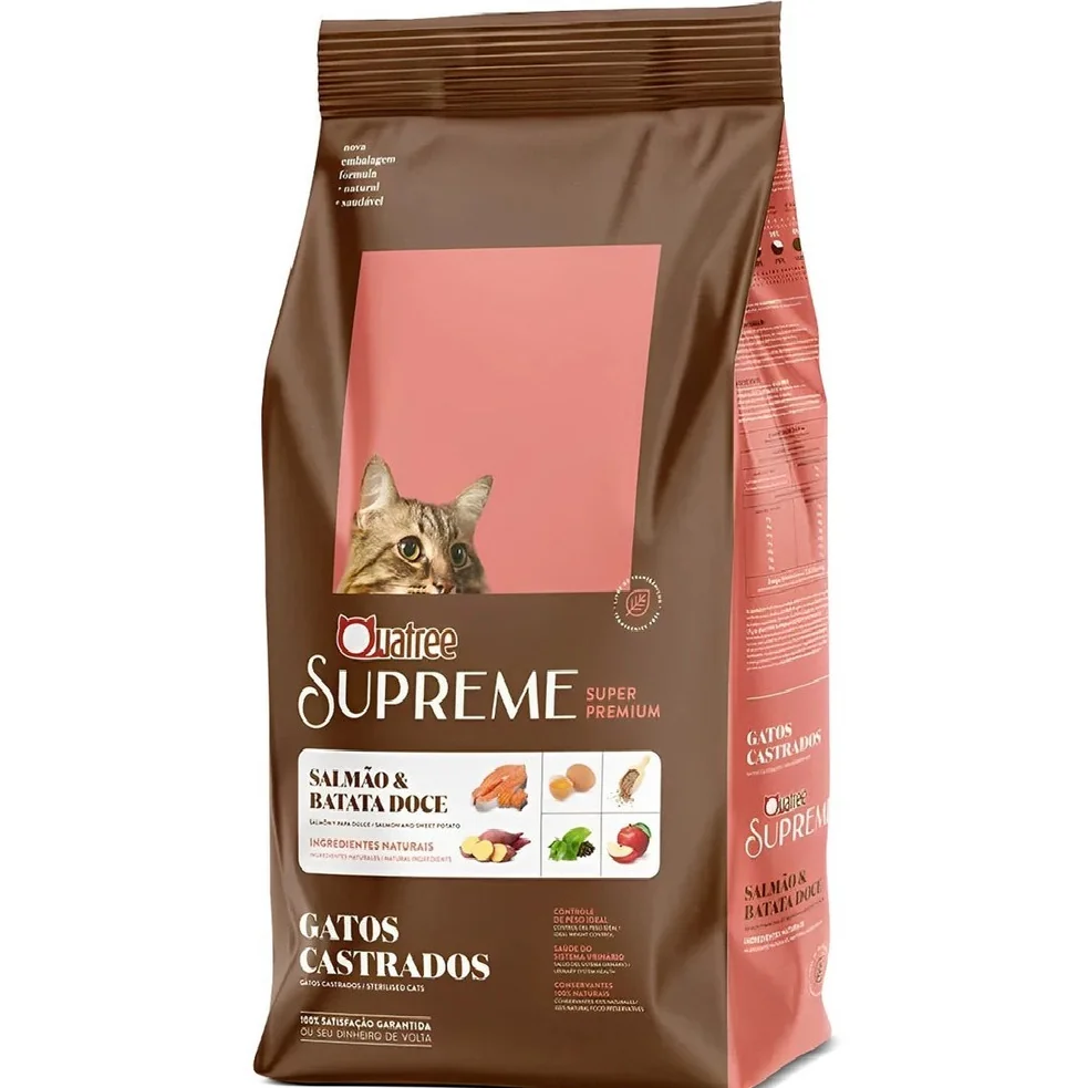 Ração Quatree Supreme Gato Castrado Salmão Batata Doce 10,1kg super premium controle de peso