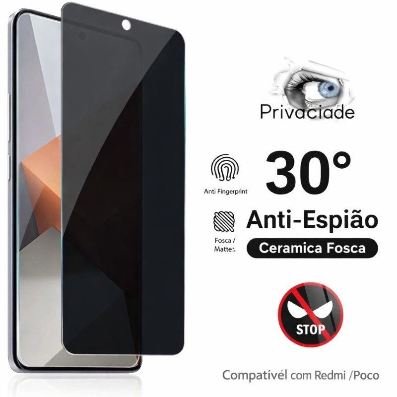 Película Cerâmica Fosca Privacidade Redmi 12 13 14C 15C Poco X4 X5 X6 X7 Anti Espião Proteção Tela