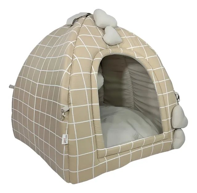 Cama Toca Iglu Pet Luxo Almofada Lavável De Fibra Siliconada