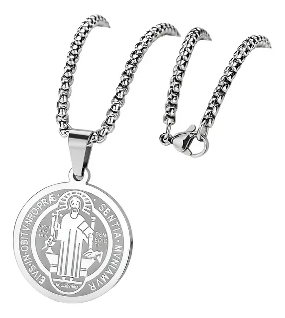 Colar Masculino Medalha De São Bento Aço Inoxidável