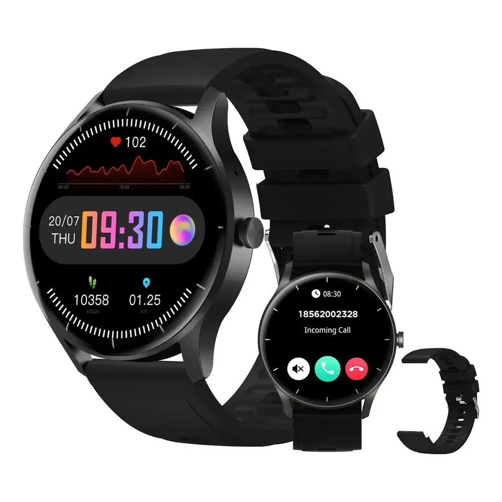 Smartwatch PEJE ZW02 Tela Touch HD 1.28" 1ATM À Prova d'Água 2 Pulseiras Bluetooth Chamadas 123+ Modos Esportivos Masculino e Feminino para Android iOS