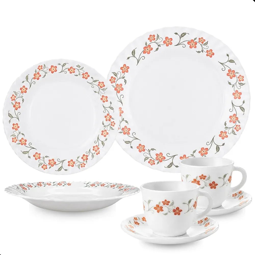Aparelho De Jantar E Chá Com 20 Peças Vidro Opaline Branco Branco Floral