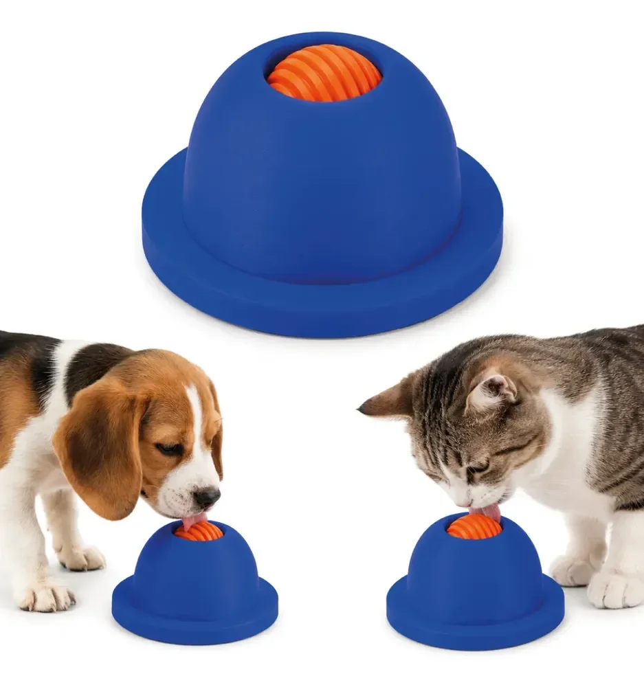 Lambedor Pet Bolinha Rotativa Tapete De Lamber Cães Gatos Azul