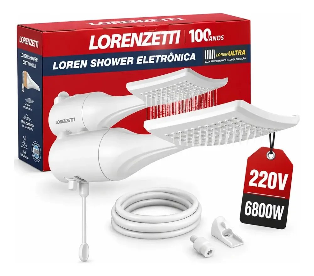 Chuveiro Ducha Lorenzetti Loren Shower Eletrônico Branco 6800w 220V