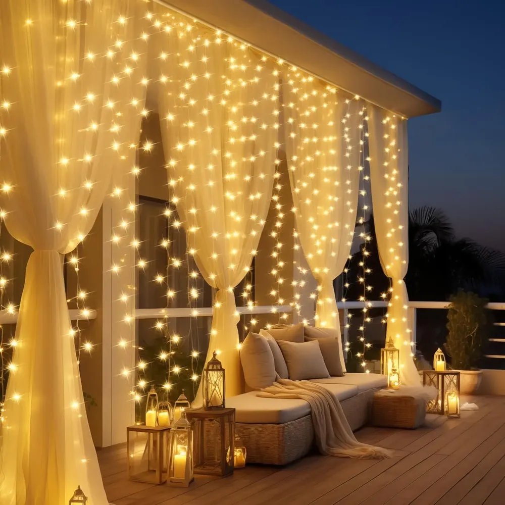 300 Leds 3x3 M Usb Luz De Cortina Decoraçãoluzes Natal Branco Quente 127/220v