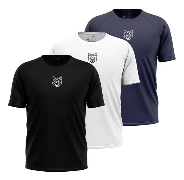 Kit 3 Camisetas Masculina Dry Alpha Lobo Geométrico