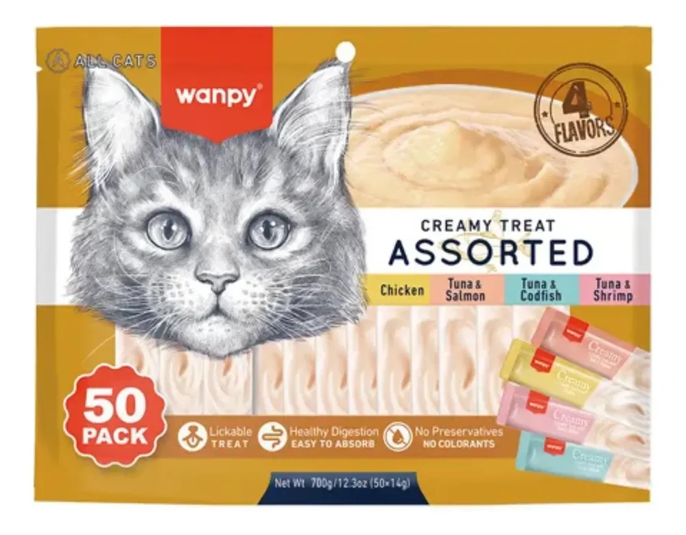 Petisco Gatos Wanpy Truly Creamy Sabor Sortido Com 50un