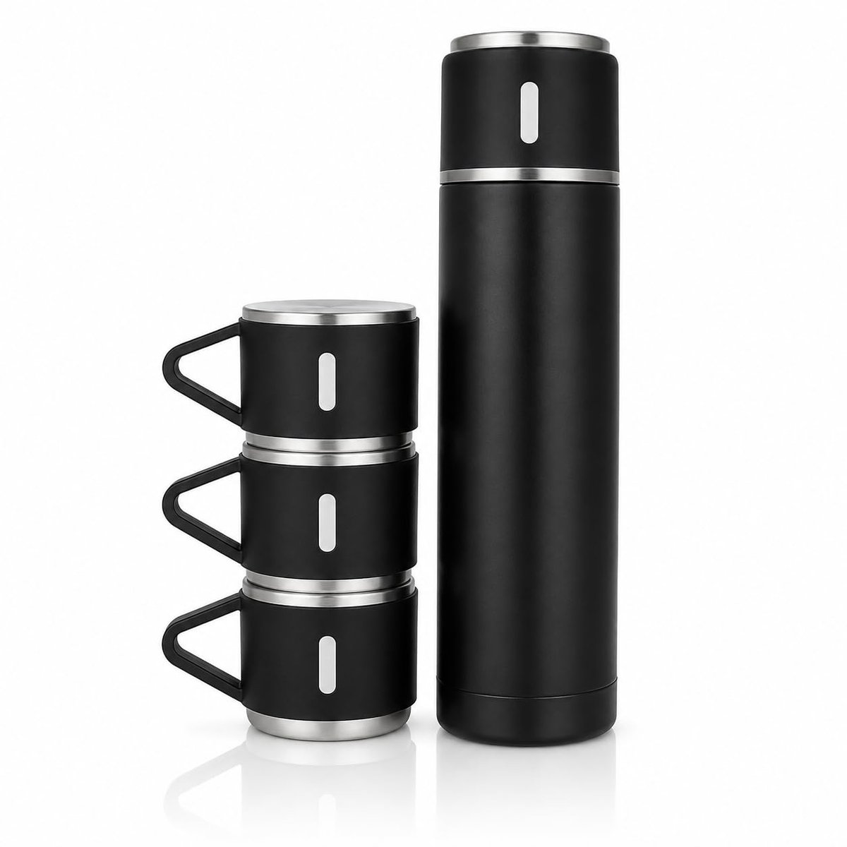 Kit Garrafa Térmica Inox 500ml com 3 Xícaras e Sistema de Botão