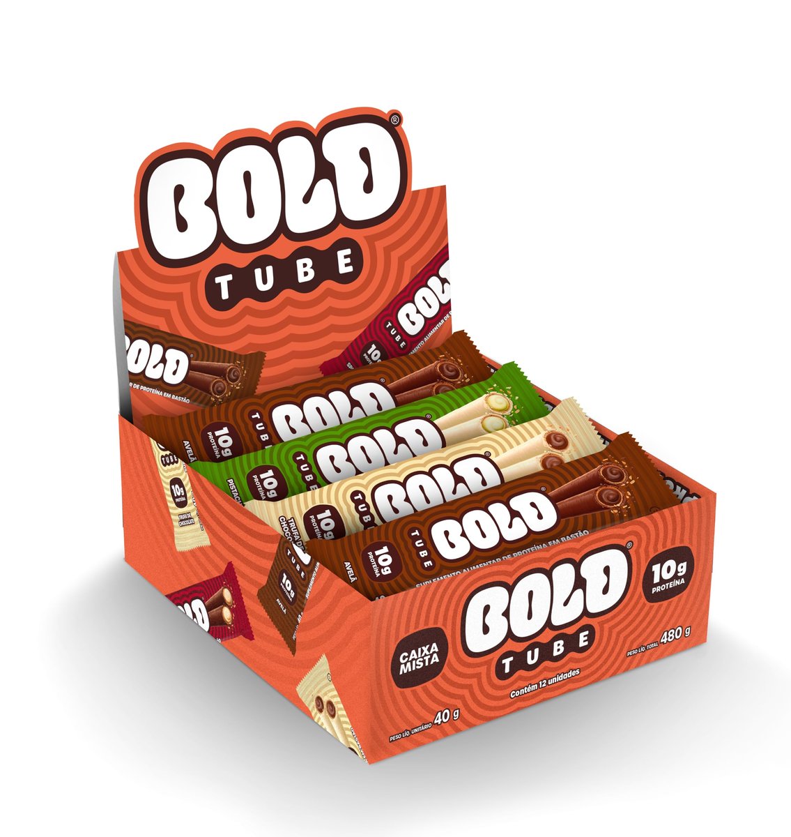 BOLD Tube Chocolate Proteico Caixa Mista 10g de Proteína (12 Un.)