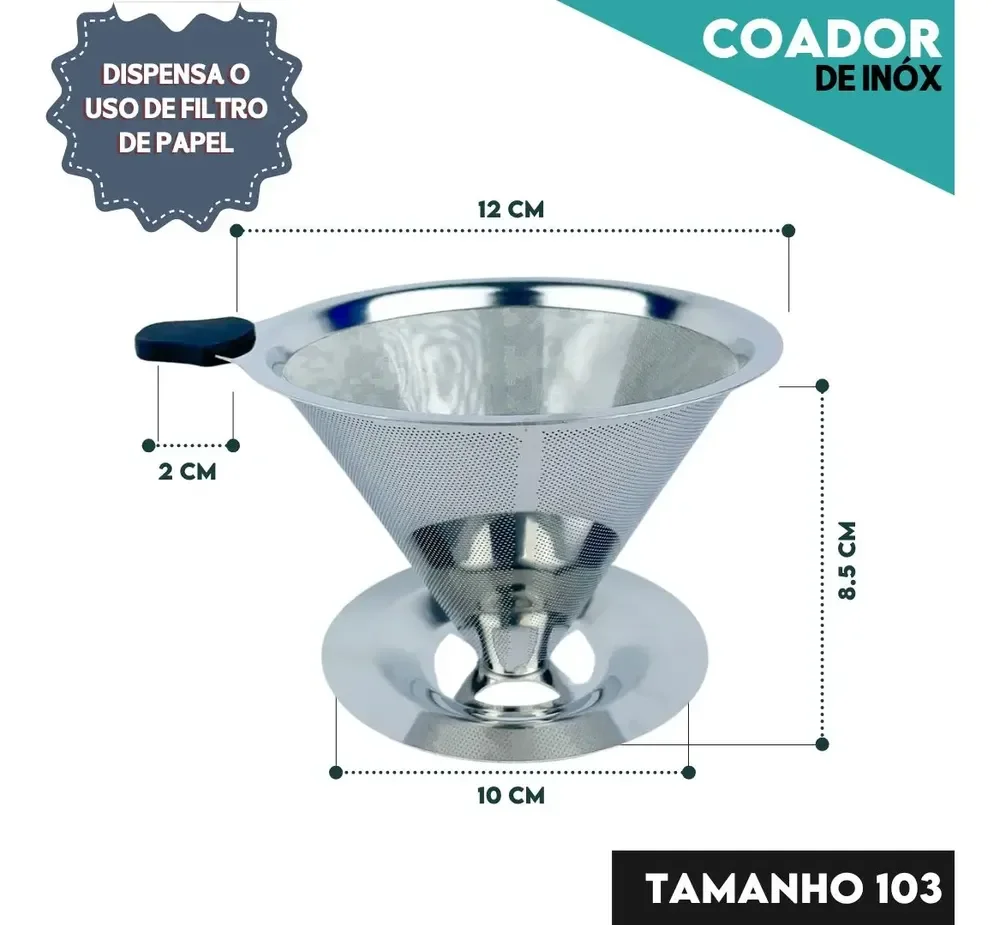 Filtro Coador De Café Inox 103 Reutilizável Sem Uso De Papel Peneira Permanente Em Aço Inox Café Mais Forte E Sustentável - Nybc