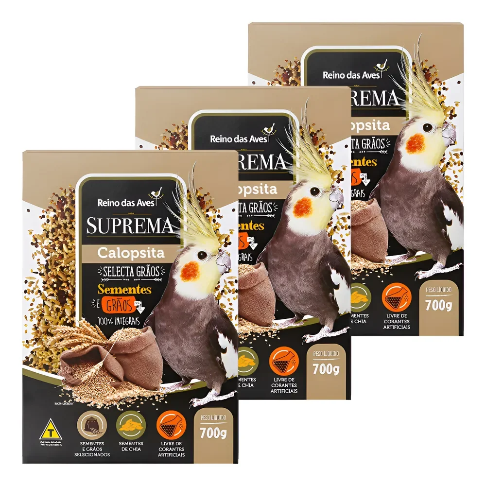 Kit 3 Caixas Ração 700gr Suprema Calopsita Reino Das Aves