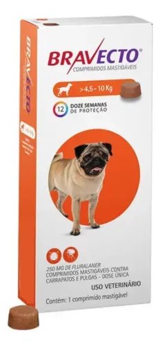 Bravecto Cães 4,5-10kg 250mg Comprimido Mastigável Msd Laranja