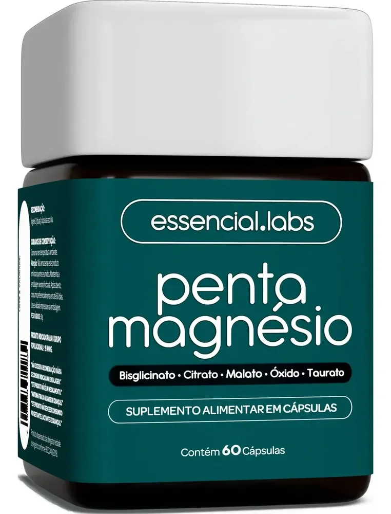 PENTA MAGNÉSIO - Bisglicinato + Dimalato + Citrato + Taurato + Óxido de Magnésio - A Combinação Perfeita de 5 Magnésios com Máxima Pureza e Biodisponibilidade - 60 Cápsulas