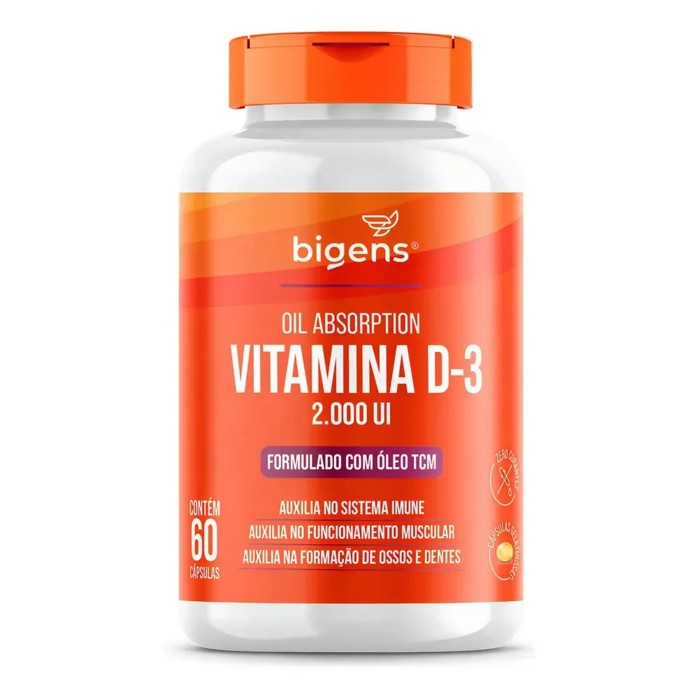 Vitamina D3 2000ui Bigens Premium Com Óleo Tcm 60 Cápsulas Neutro