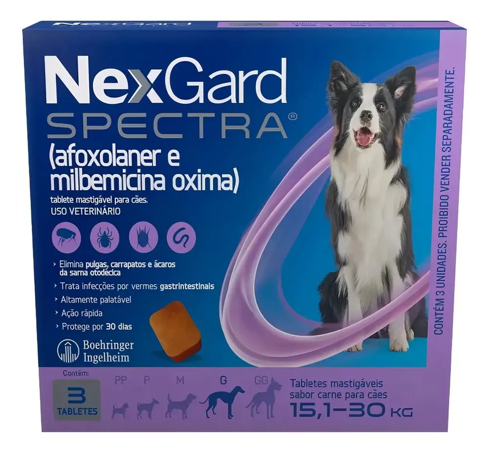 Nexgard Spectra Antiparasitário 15 30kg 3 Comprimidos Violeta